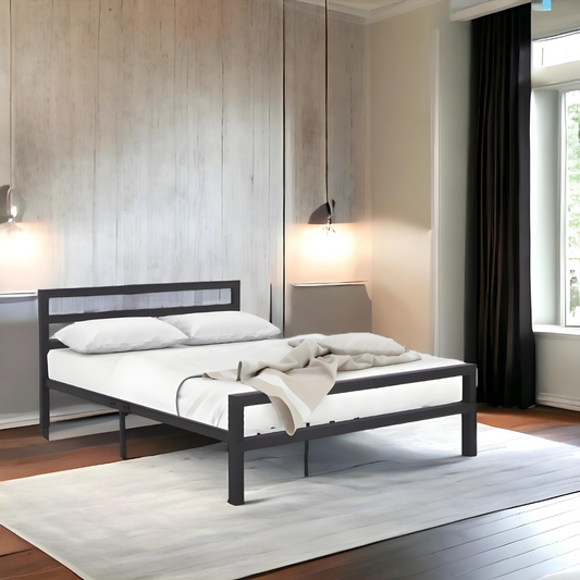 Belarus Without Storage Metal Bed with Designer Headrest (Color - Black)