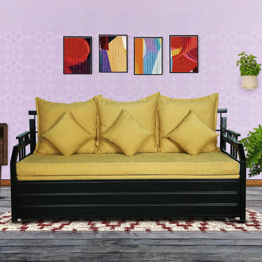 Black Balasam Hydraulic Storage Metal Sofa Cum Bed with Mattress & Pillow (Color - Camel)