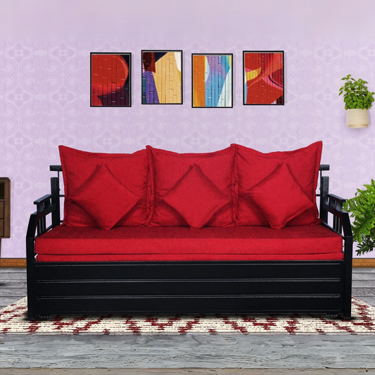 Black Balasam Hydraulic Storage Metal Sofa Bed with Mattress & Pillow (Color - Red)