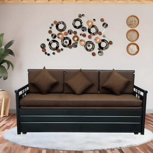 Black Crossandra Hydraulic Storage Metal Sofa Bed with Mattress & Pillow (Color - Brown)