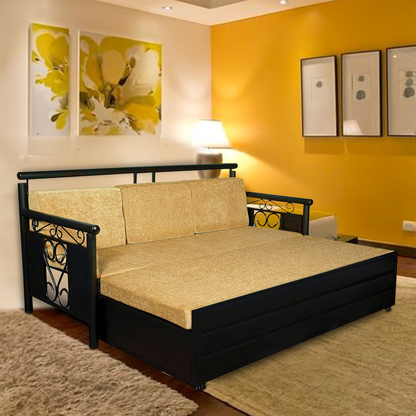 Black Crossandra Hydraulic Storage Metal Sofa Bed with Mattress & Pillow (Color - Camel)