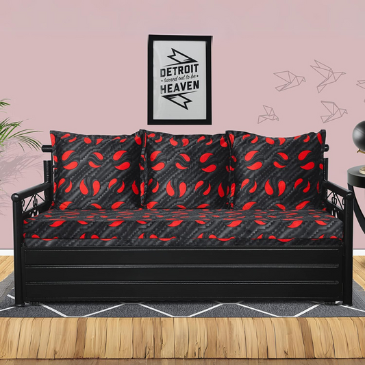 Black Crossandra Hydraulic Storage Metal Sofa Bed with Mattress & Pillow (Color - Multi)