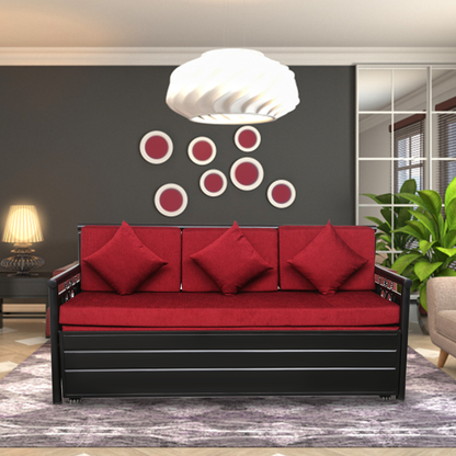 Black Crossandra Hydraulic Storage Metal Sofa Bed with Mattress & Pillow (Color - Red)