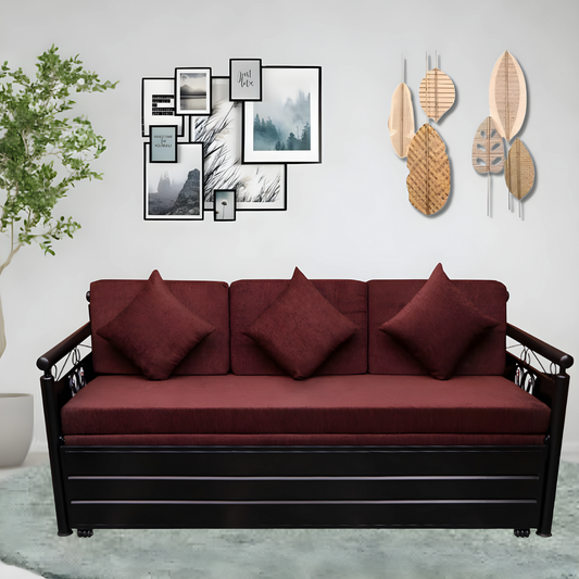 Black Crossandra Hydraulic Storage Metal Sofa Bed with Mattress & Pillow (Color - Rust)