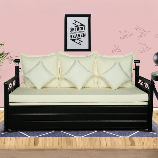 Black Crossandra Hydraulic Storage Metal Sofa Bed with Mattress & Pillow (Color - White)