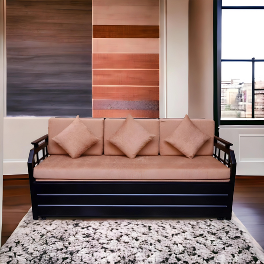 Black Dinaar Hydraulic Storage Metal Sofa Bed with Mattress & Pillow (Color - Camel)