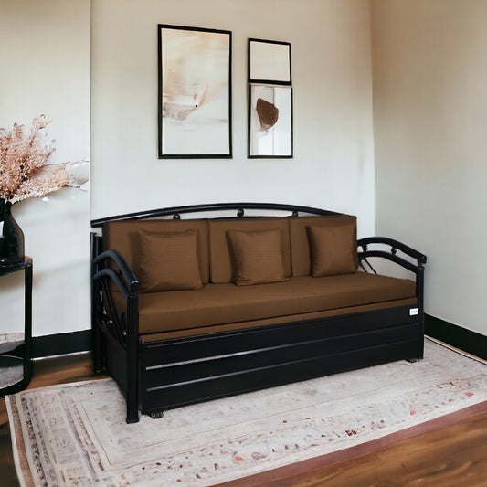 Black Flyer Hydraulic Storage Metal Sofa Cum Bed with Mattress & Pillow (Color - Brown)