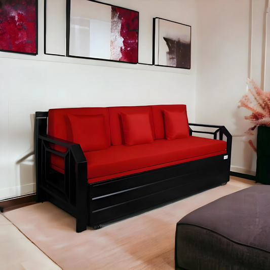 Black Kingston Hydraulic Storage Metal Sofa Bed with Mattress & Pillow (Color - Red)