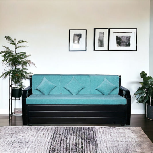 Black Kingston Hydraulic Storage Metal Sofa Bed with Mattress & Pillow (Color - Sky Blue)