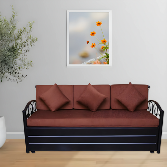 Black Lily Hydraulic Storage Metal Sofa Cum Bed with Mattress & Pillow (Color - Brown)