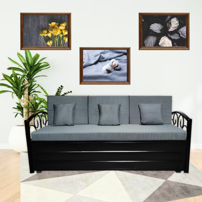 Black Lily Hydraulic Storage Metal Sofa Cum Bed with Mattress & Pillow (Color - Grey)