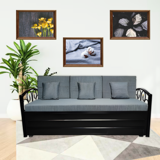 Black Lily Hydraulic Storage Metal Sofa Cum Bed with Mattress & Pillow (Color - Grey)