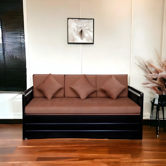 Black Maccow Hydraulic Storage Metal Sofa Cum Bed with Mattress & Pillow (Color - Camel)