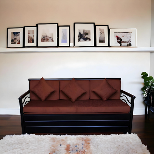 Black Nancy Hydraulic Storage Metal Sofa Bed with Mattress & Pillow (Color - Brown)