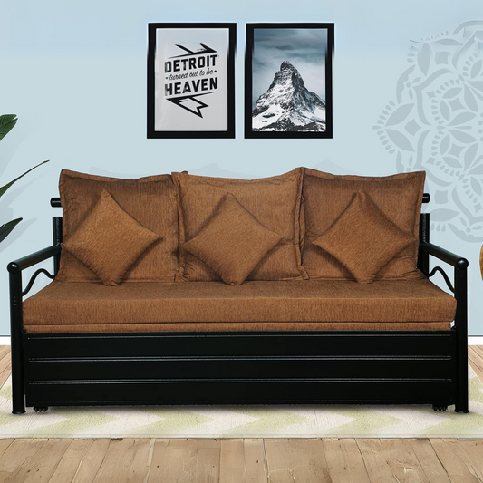 Black Nancy Hydraulic Storage Metal Sofa Bed with Mattress & Pillow (Color - Brown)