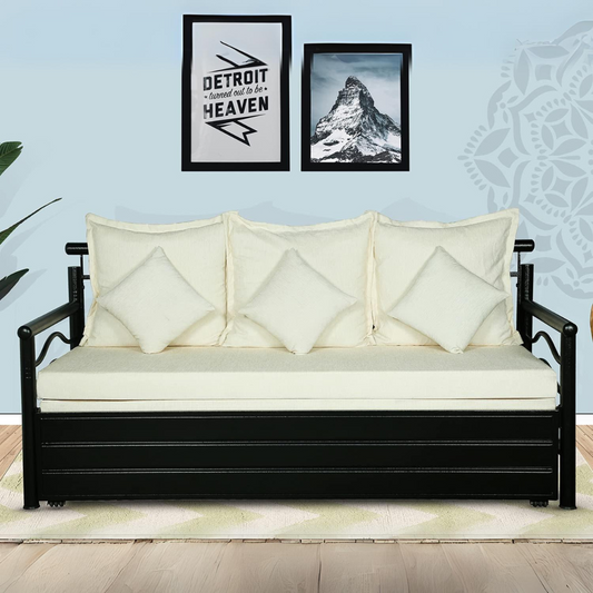 Black Nancy Hydraulic Storage Metal Sofa Bed with Mattress & Pillow (Color - White)