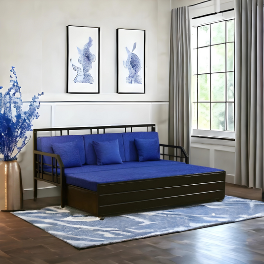 Black Orchid Hydraulic Storage Metal Sofa Bed with Mattress & Pillow (Color - Blue)