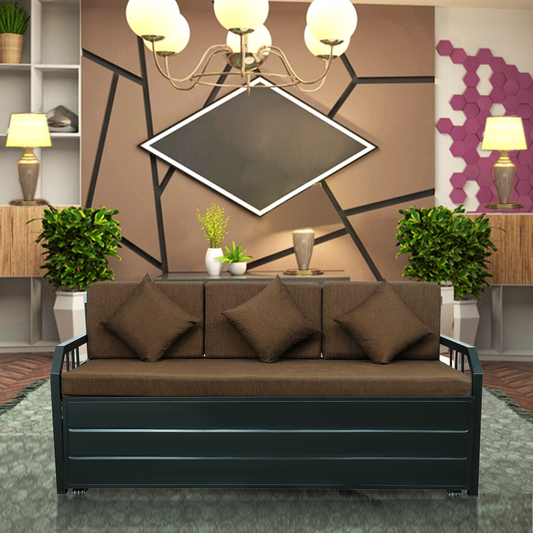 Black Orchid Hydraulic Storage Metal Sofa Bed with Mattress & Pillow (Color - Brown)