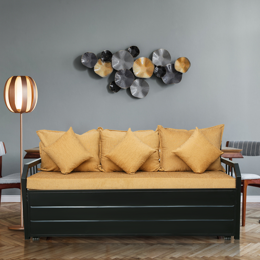 Black Orchid Hydraulic Storage Metal Sofa Bed with Mattress & Pillow (Color - Camel)