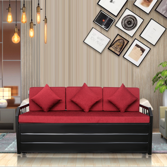 Black Orchid Hydraulic Storage Metal Sofa Bed with Mattress & Pillow (Color - Red)