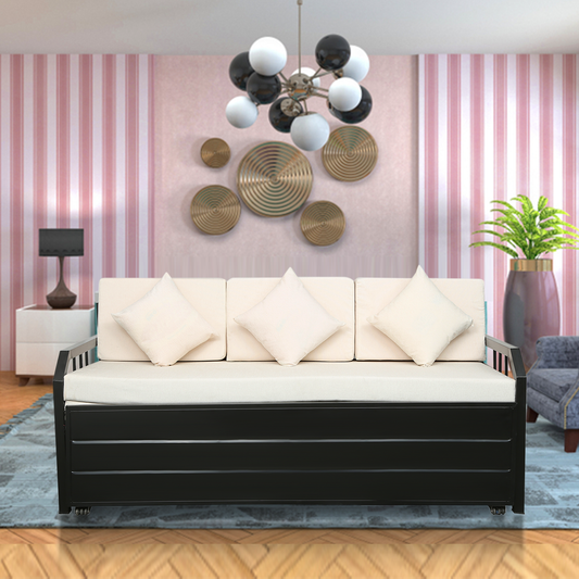 Black Orchid Hydraulic Storage Metal Sofa Cum Bed with Mattress & Pillow (Color - White)