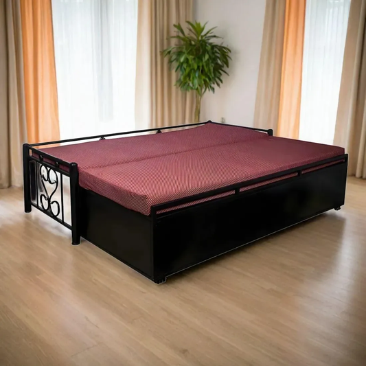 Black Philip Hydraulic Storage Metal Sofa Cum Bed with Mattress & Pillow (Color - Multi)
