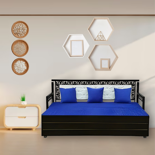 Black Romania Hydraulic Storage Metal Sofa Bed with Mattress & Pillow (Color - Blue)