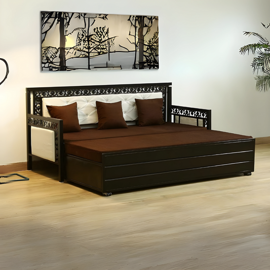 Black Romania Hydraulic Storage Metal Sofa Bed with Mattress & Pillow (Color - Brown)