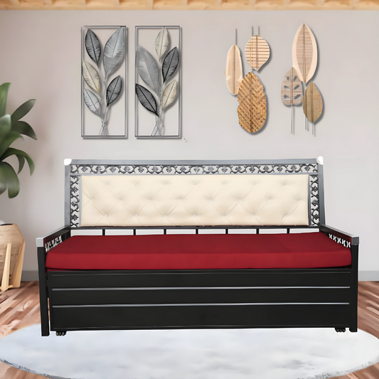 Black Romania Hydraulic Storage Metal Sofa Bed with Mattress & Pillow (Color - Red)