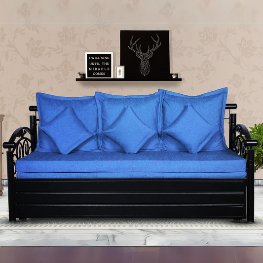 Black Sofia Hydraulic Storage Metal Sofa Bed with Mattress & Pillow (Color - Sky Blue)