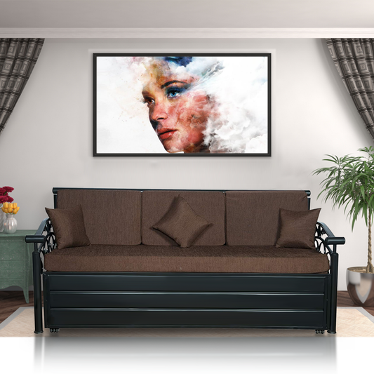 Black Sofia Hydraulic Storage Metal Sofa Cum Bed with Mattress & Pillow (Color - Brown)