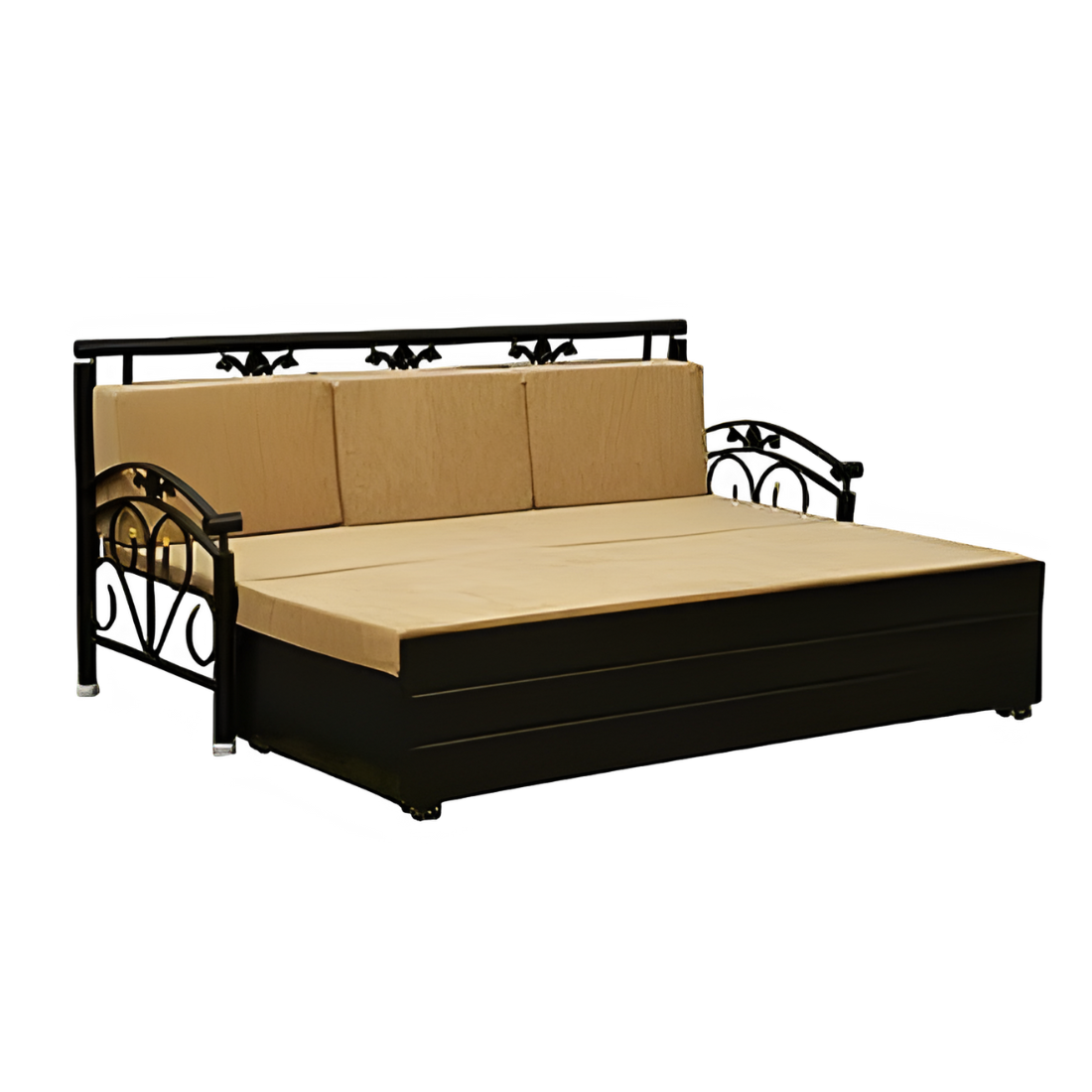 Black Sofia Hydraulic Storage Metal Sofa Cum Bed with Mattress & Pillow (Color - Camel)