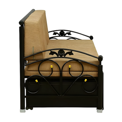 Black Sofia Hydraulic Storage Metal Sofa Cum Bed with Mattress & Pillow (Color - Camel)