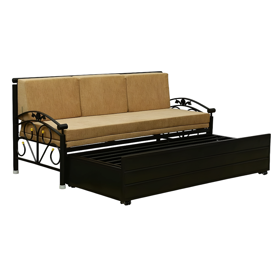 Black Sofia Hydraulic Storage Metal Sofa Cum Bed with Mattress & Pillow (Color - Camel)