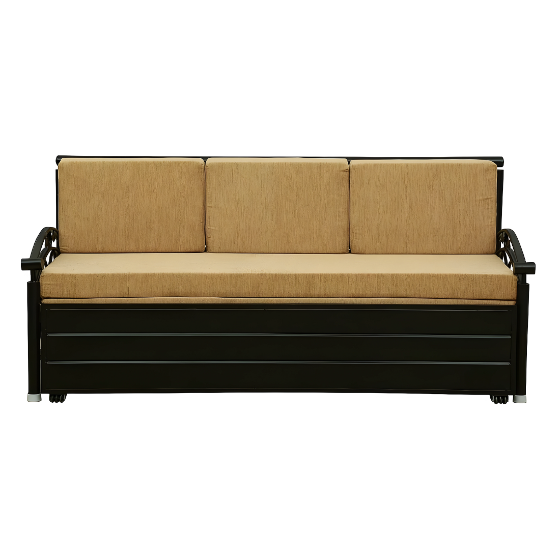 Black Sofia Hydraulic Storage Metal Sofa Cum Bed with Mattress & Pillow (Color - Camel)