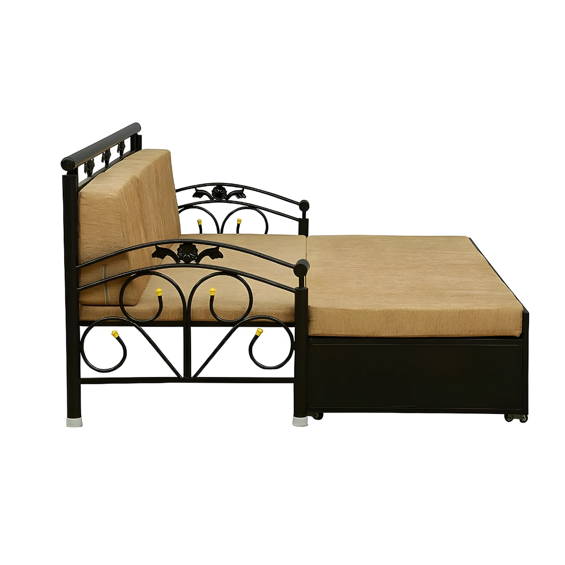 Black Sofia Hydraulic Storage Metal Sofa Cum Bed with Mattress & Pillow (Color - Camel)