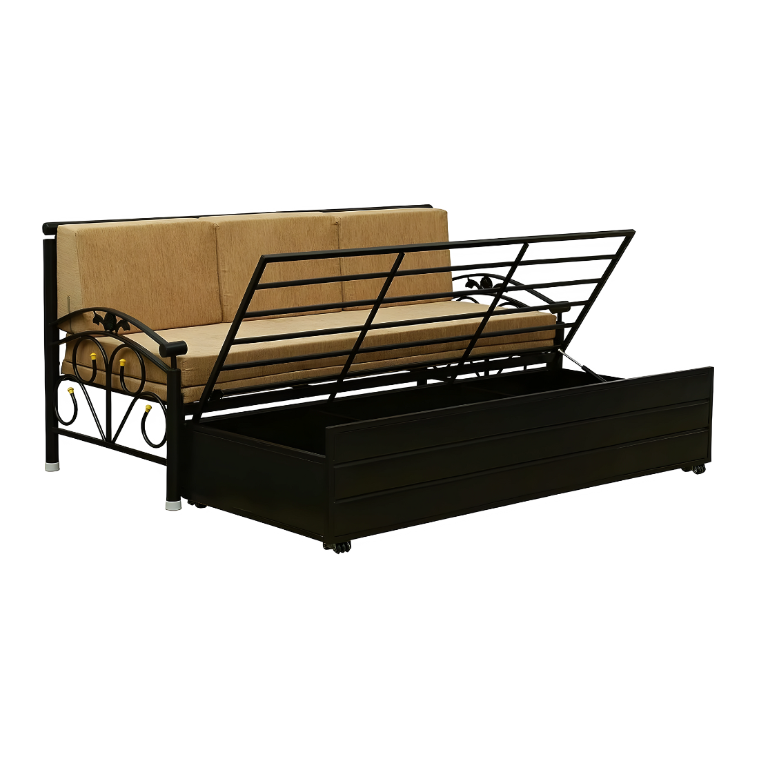 Black Sofia Hydraulic Storage Metal Sofa Cum Bed with Mattress & Pillow (Color - Camel)