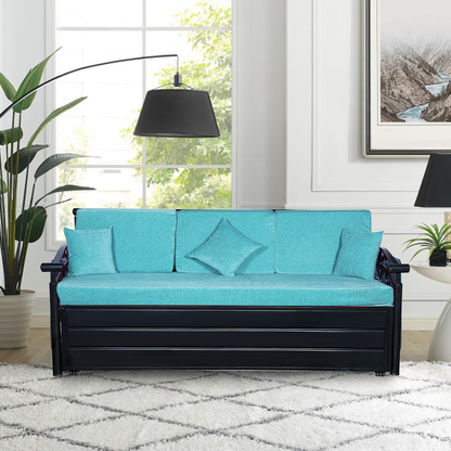 Black Sofia Hydraulic Storage Metal Sofa Cum Bed with Mattress & Pillow (Color - Sky Blue)
