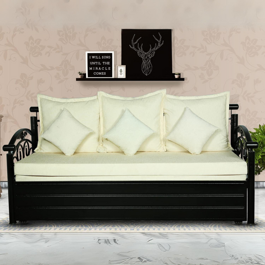 Black Sofia Hydraulic Storage Metal Sofa Cum Bed with Mattress & Pillow (Color - White)