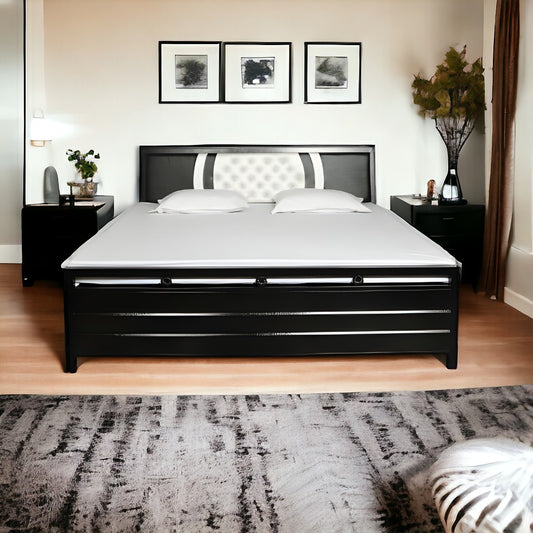 Heath Hydraulic Storage Metal Bed with Multi Cushion Headrest (Color - Black)