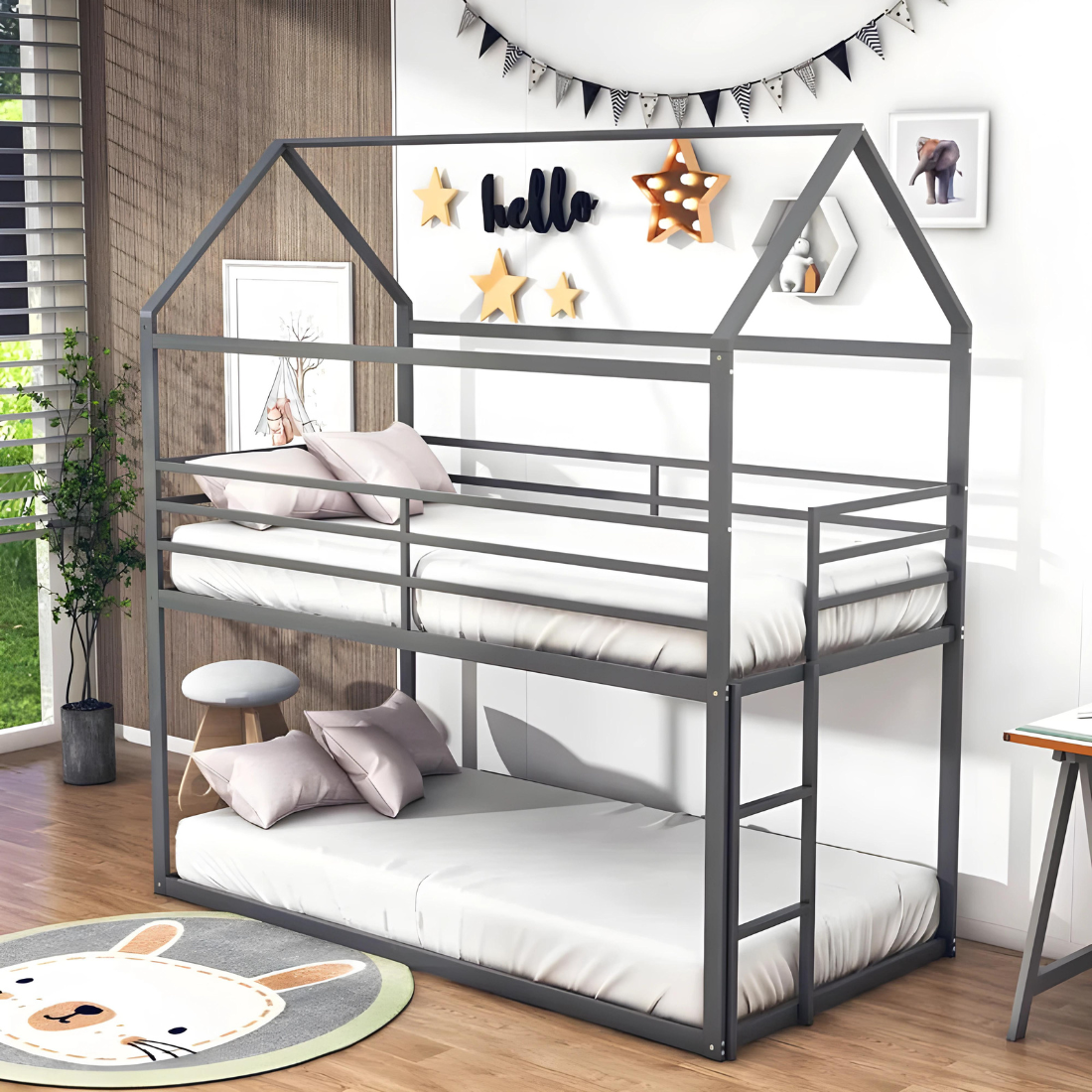 Zeus Metal Bunk Bed in Grey Color