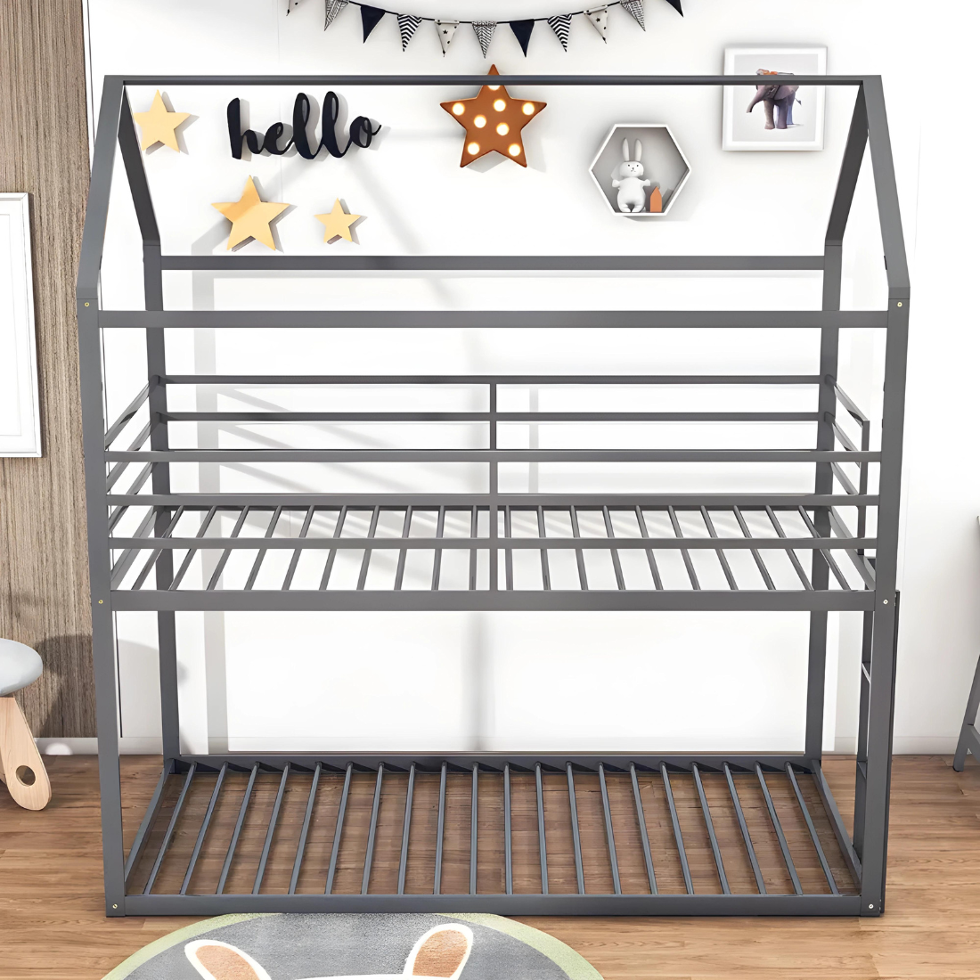 Zeus Metal Bunk Bed in Grey Color