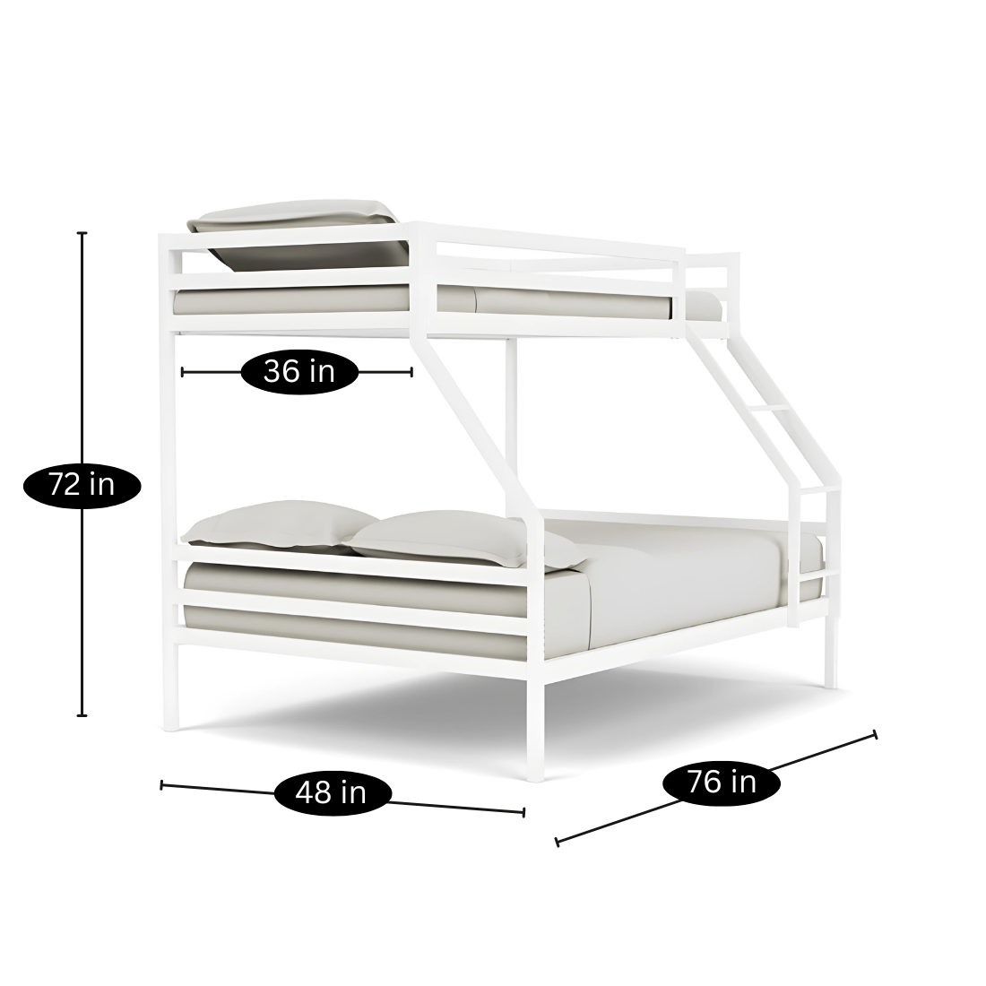 Ahem Metal Bunk Bed in White Color - Space Saving Metal Bunk Bed