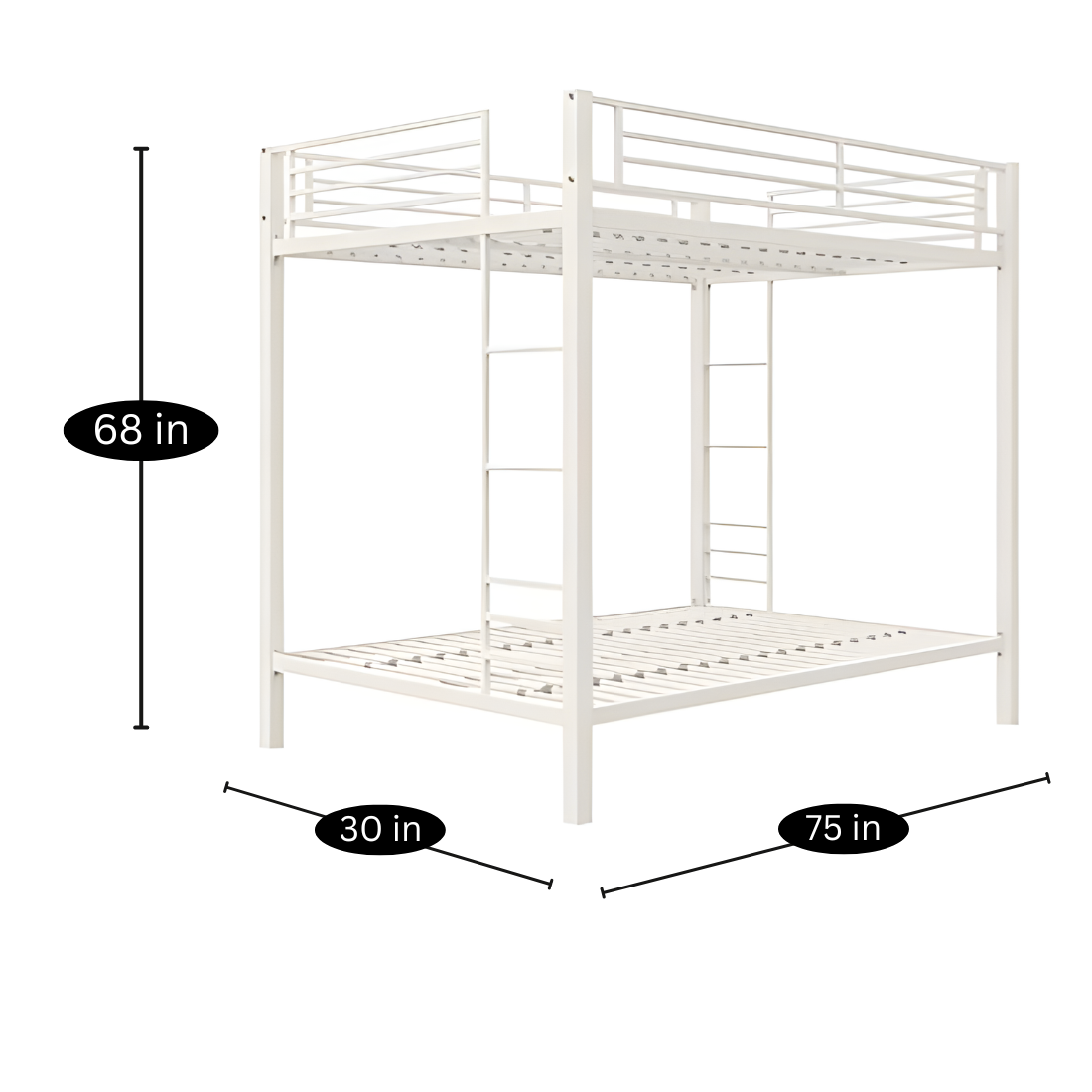 Ares Metal Bunk Bed in White Color - Space Saving Metal Bunk Bed