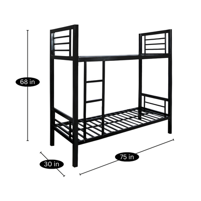 Beryl Metal Bunk Bed in Black Color - Space Saving Metal Bunk Bed