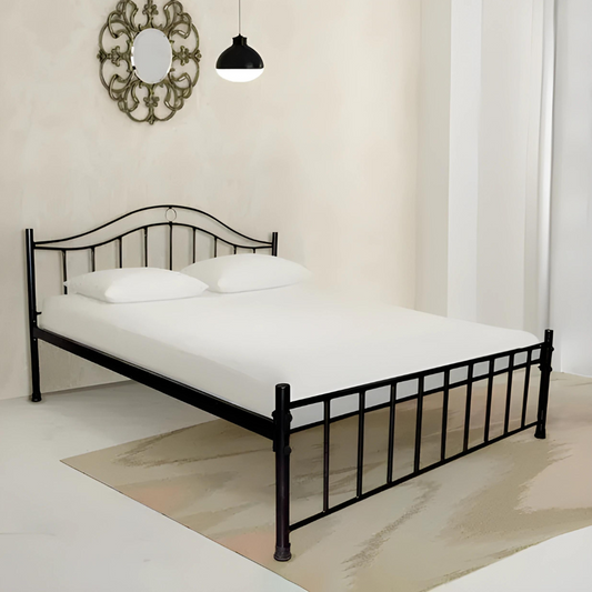 Celestial Without Storage Metal Bed with Designer Headrest (Color - Black)