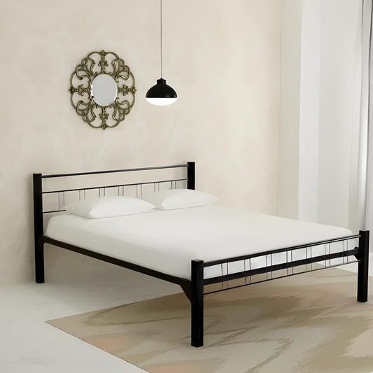 Cersie Without Storage Metal Bed with Designer Headrest (Color - Black)