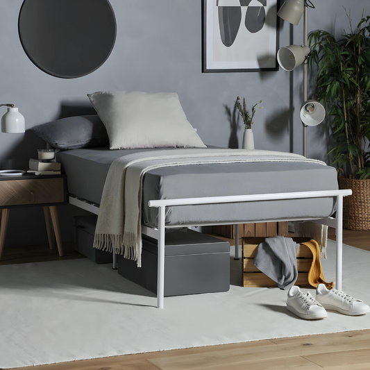 Chrisley Without Storage Metal Bed with Designer Headrest (Color - White)