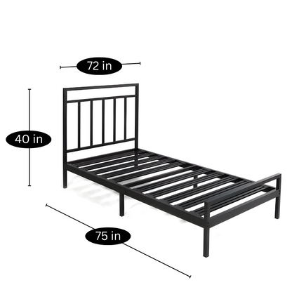 Costa Rica Without Storage Metal Bed with Designer Headrest (Color - Black)