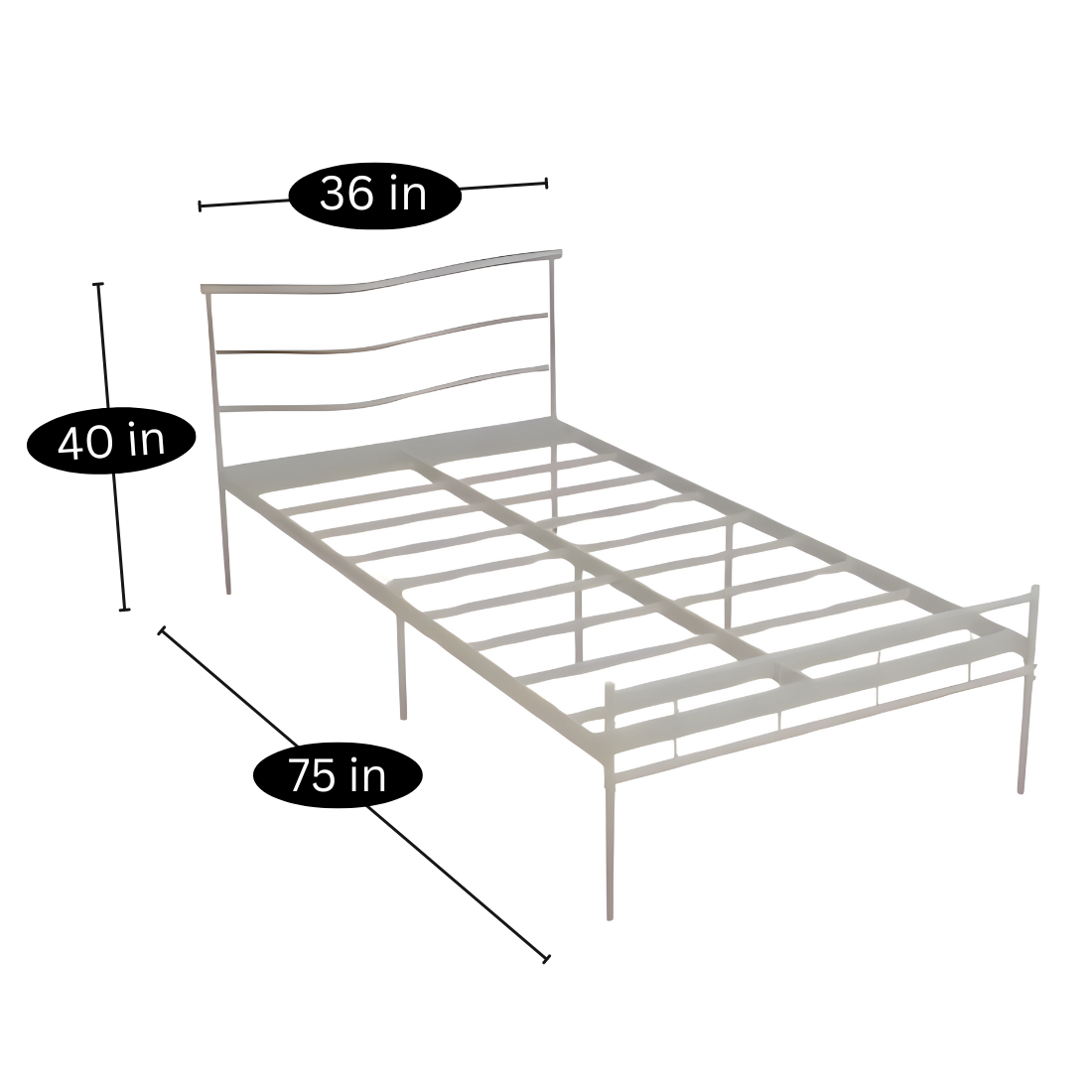 Craves Without Storage Metal Bed with Designer Headrest (Color - White)